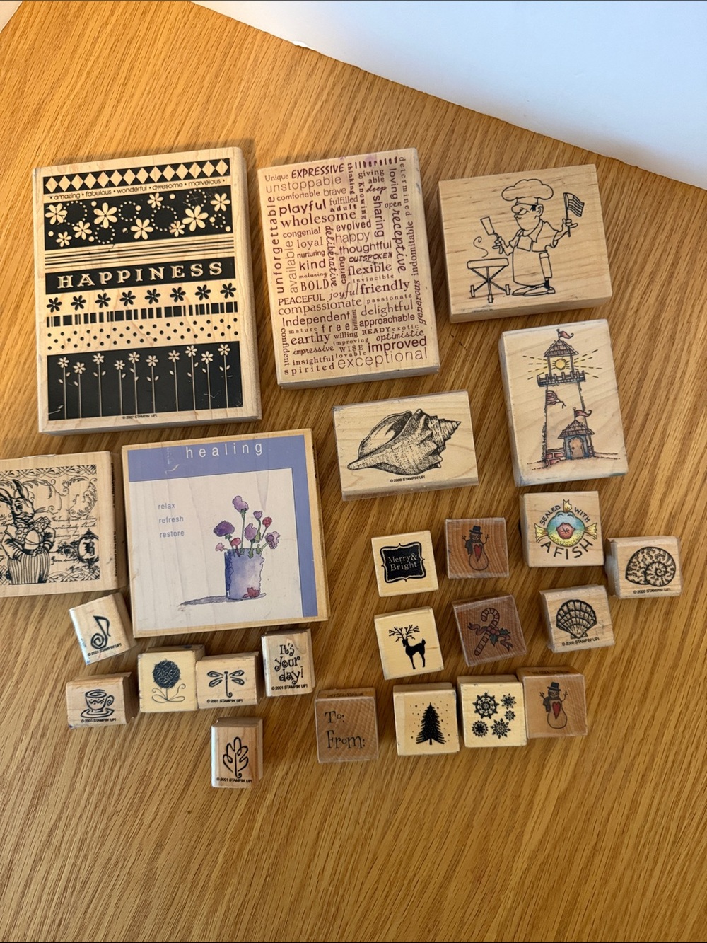 Wooden Craft Stamp Set - Natural Wood Finish - set of 23